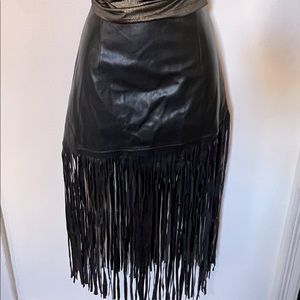 Vegan leather fringe skirt